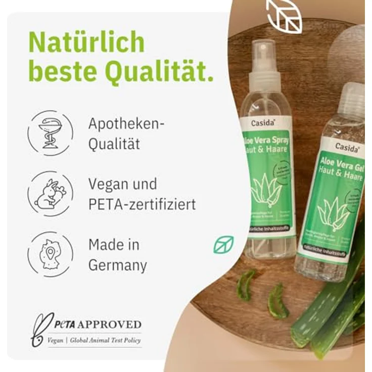 Casida® Aloe Vera Set - Aloe Vera Gel & Aloe Vera Spray - Intensive Feuchtigkeitspflege für Haut & Haare - aus der Apotheke - 2x 200 ml – Bild 2