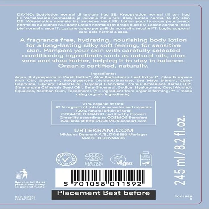 Urtekram Bio-Bodylotion ohne Parfüm - Natürlich und parfümfrei für empfindliche Haut (245 ml, 1er Pack) – Bild 5