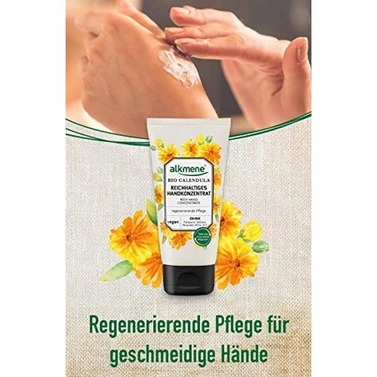 alkmene Handkonzentrat mit Bio Calendula - Reichhaltige Handcreme für sehr trockene Hände & rissige Hände - vegane Creme ohne Silikone, Parabene, Mineralöl, PEGs, SLS & SLES im 3er Pack (3x 75 ml) – Bild 2