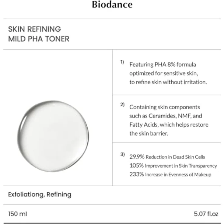 Biodance Skin Refining Mild PHA Toner, sanftes Peeling-Tonikum mit regenerierender Wirkung, 150 ml – Bild 3