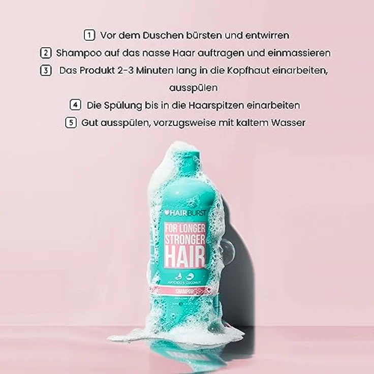 Hairburst Shampoo for Longer Stronger Hair, 350 ml, SLS- und parabenfrei, vegan, mit Avocado- und Kokosnussduft – Bild 4