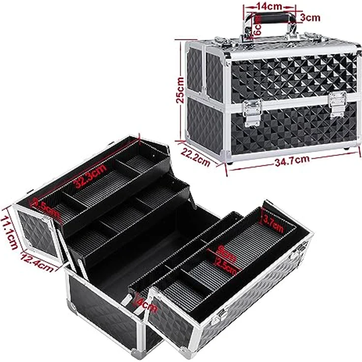 Yaheetech Kosmetikkoffer, abschließbar mit 3-lagiger Struktur, inkl. 2 Schlüssel, geräumiger Make-up Organizer für Friseure und Maskenbilder – Bild 3