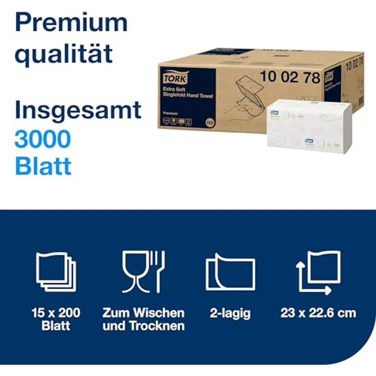 Tork extra weiche Zickzack Handtücher 2-lagig Tissue plus, hochweiß, mit Dekorprägung 230 x 230 mm 15 x 200 Tücher – Bild 2
