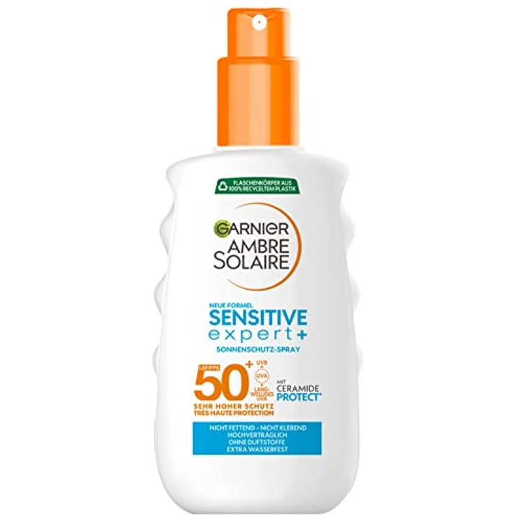 Garnier Sonnenschutz-Spray mit LSF 50+, Wasserfestes und rückstandsloses Spray für empfindliche Haut, Ambre Solaire Sensitive expert+, 1 x 150 ml – Bild 1