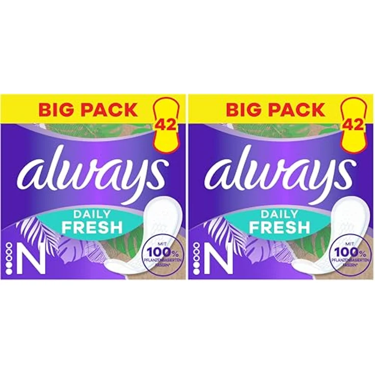 Always Daily Fresh Slipeinlagen Normal, 100% pflanzenbasierte Fasern, atmungsaktiv, ohne Duft, 42 Stück (Packung mit 2) – Bild 2