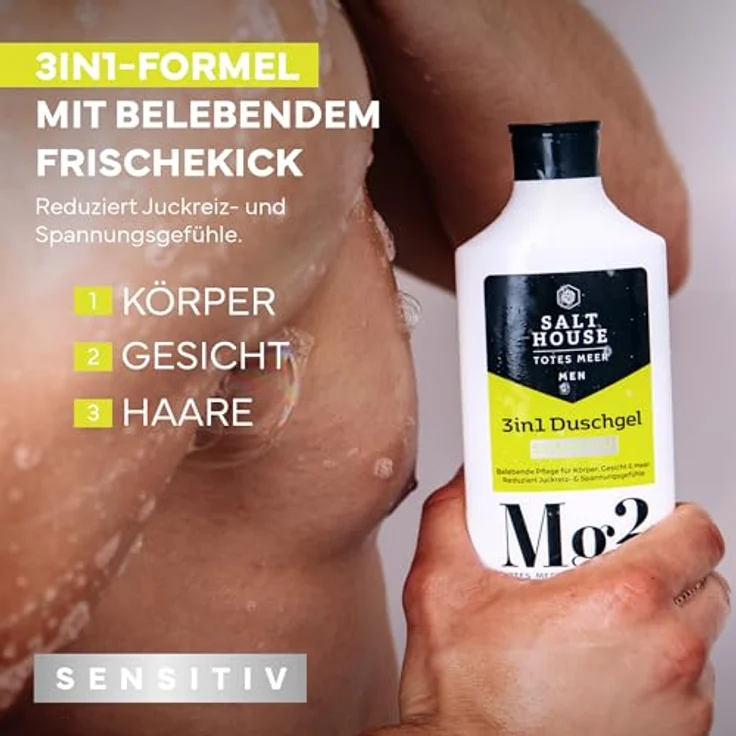 Salthouse Totes Meer Männer 3in1 Duschgel Sensitiv, für Körper, Gesicht & Haar, feuchtigkeitsspendend mit Panthenol & Algenextrakt, dermatologisch getestet, 250 ml – Bild 4
