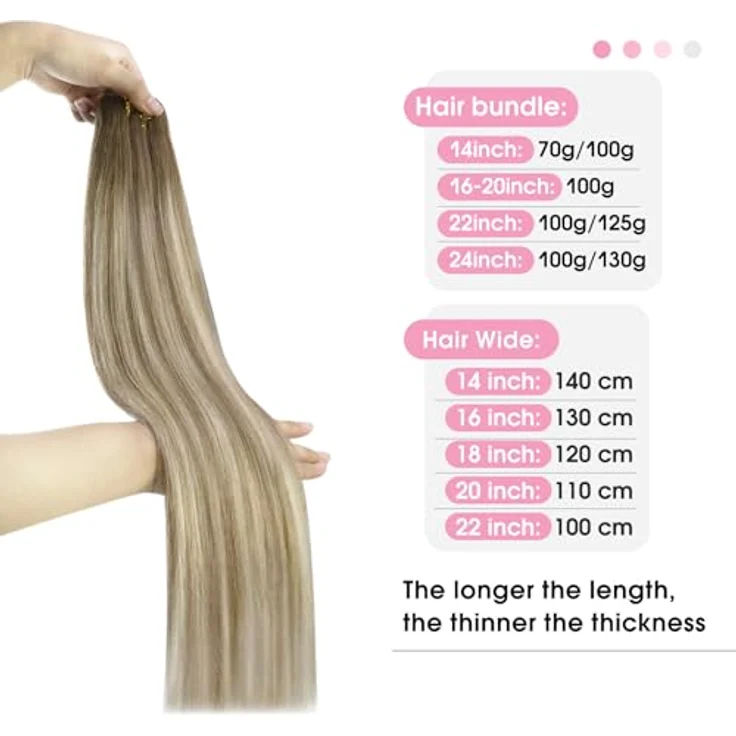 YoungSee Echthaar Tressen 35 cm, Ombre Blond Extensions zum Einnähen, Mittelbraun-Platinblond, 100g, Doppelt, verwicklungsresistent, vielseitig stylbar – Bild 2