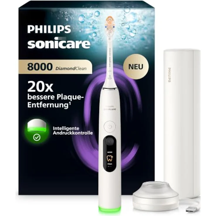 Philips Sonicare 8000 HX8311/11, elektrische Schallzahnbürste mit USB-Ladefunktion, Drucksensor und Reiseetui für effektive Plaque-Entfernung – Bild 1