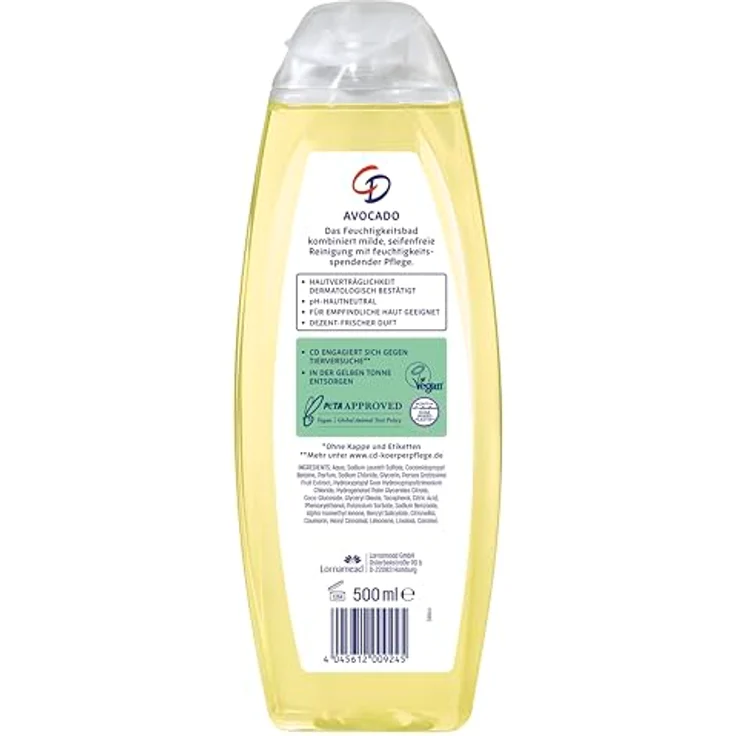 CD Feuchtigkeitsbad 'Avocado', 500 ml, veganer Badezusatz mit pflegender Formel, seifenfrei, pH-hautneutral, zart-frischer Duft – Bild 2