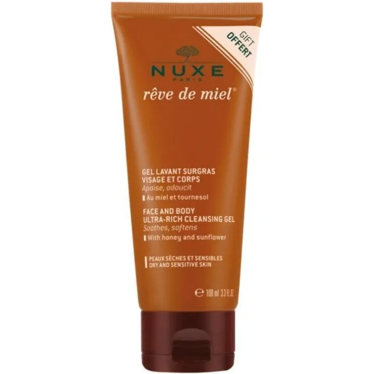 Nuxe Reve De Miel Ultra-Rich Cleansing Gel, Gesichtsreinigung für Face & Body, 30ml Reisegröße mit ikonischem Honigduft