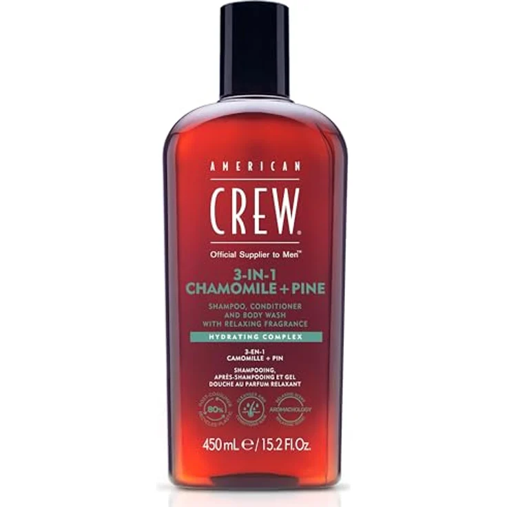AMERICAN CREW 3-in-1 Chamomile & Pine Shampoo, Conditioner & Body Wash, 450ml, Pflegeshampoo und Duschgel für Männer – Bild 1