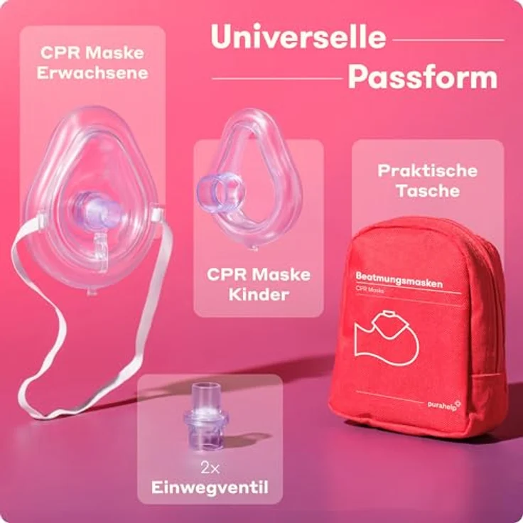 Purahelp Erste-Hilfe-Set Beatmungsmasken Set (1x Erwachsene, 1x Kinder) - CPR Beatmungsmaske, Hygienischer Mund-zu-Mund Beatmung Schutz, 2 St. – Bild 4