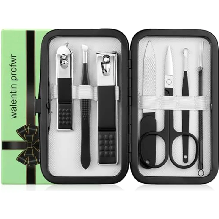 walentin profwr Nagelknipser Set, 7-teiliges Maniküre Kit aus hochwertigem Edelstahl, tragbarer Reisekoffer für persönliche Pflegewerkzeuge für Männer – Bild 1