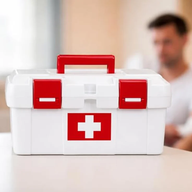 HMF Erste-Hilfe-Koffer, leerer Medizinbox zur Medikamenten Aufbewahrung, 37 x 20 x 18,5 cm, robust in Weiß-Rot mit herausnehmbaren Fächern – Bild 9