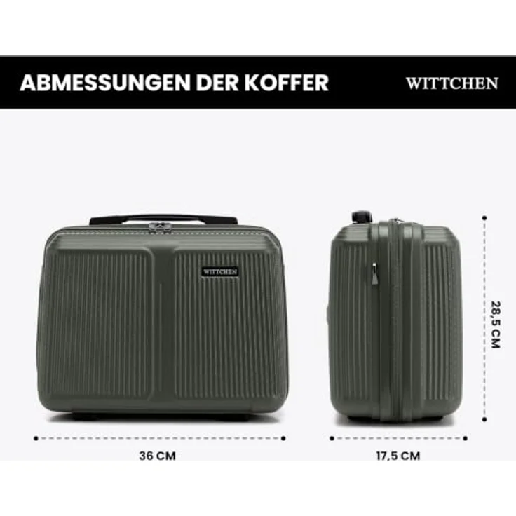 WITTCHEN Stripes Line Kosmetiktasche, Hartschalenkoffer aus ABS mit zwei Fächern und abnehmbarem Schultergurt, khaki – Bild 2