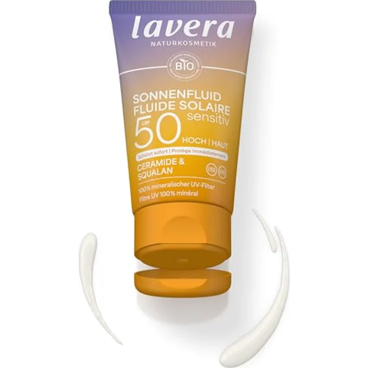 lavera Sonnenlotion Sensitiv LSF 50, Sonnencreme für Gesicht und Dekolleté ohne chemische UV-Filter, vegan, 40 ml – Bild 2