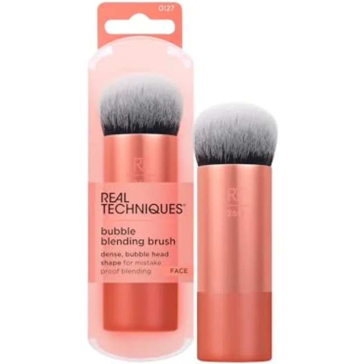 REAL TECHNIQUES Bubble Blending Make-up-Pinsel, Gesichtsbürste für Flüssig-, Creme- und Puderprodukte, einzigartiger Bürstenkopf, synthetische Borsten, vegan und tierversuchsfrei, 1 Stück