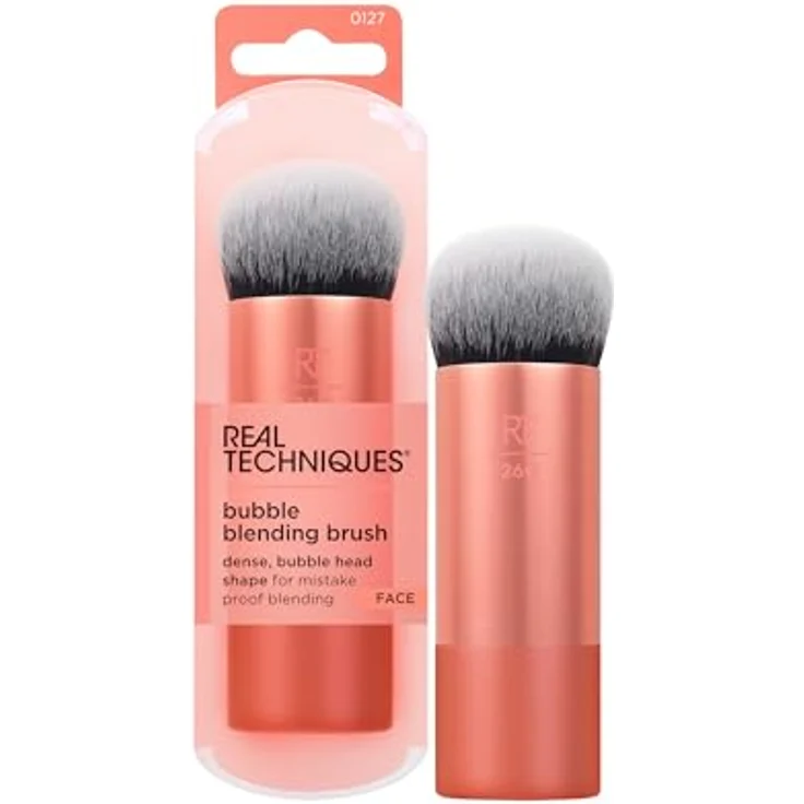 REAL TECHNIQUES Bubble Blending Make-up-Pinsel, Gesichtsbürste für Flüssig-, Creme- und Puderprodukte, einzigartiger Bürstenkopf, synthetische Borsten, vegan und tierversuchsfrei, 1 Stück – Bild 1