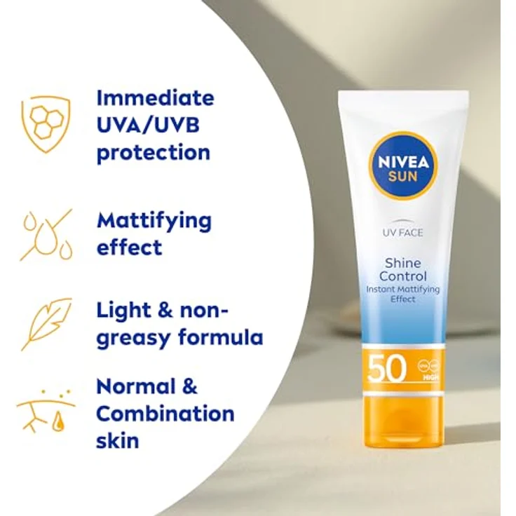 NIVEA UV Face Shine Control SPF50 (50ml), Gesicht Sonnencreme, UV Gesichtscreme, Feuchtigkeitscreme mit LSF50 für den täglichen Gebrauch, Sonnenschutz für sofortigen UVA/UVB Schutz – Bild 2