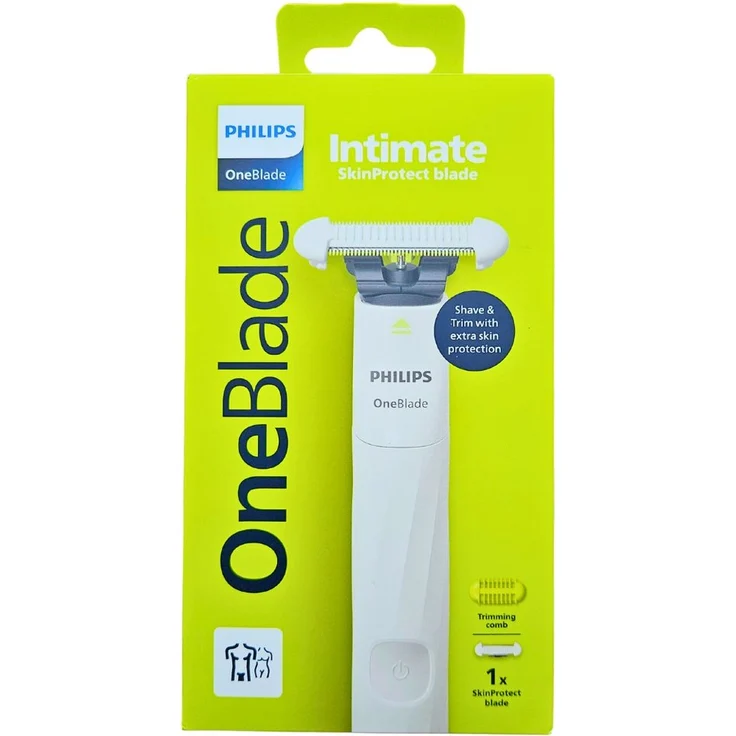 Philips OneBlade Intimate Men QP1924/20, Elektrorasierer mit SkinProtect-Klinge, 100% wasserdicht für Nass- und Trockenrasur, 2 Aufsätze