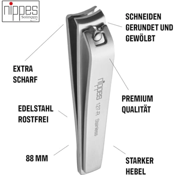 nippes Solingen Nagelknipser aus Edelstahl rostfrei | 8 cm | Kürzen von festen und harten Fingernägel und Fußnägel | Professionelle Nagelpflege und Nagelhygiene – Bild 3