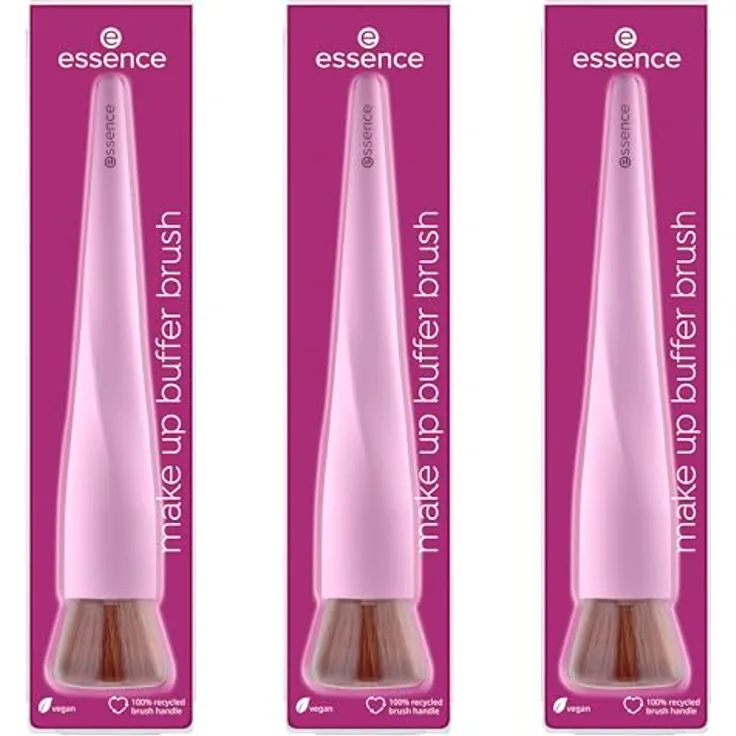 essence make up buffer brush, Make-Up Pinsel Nr. 01, Mehrfarbig, 100% recycelter Pinselgriff, Nanopartikel frei, 3er Pack