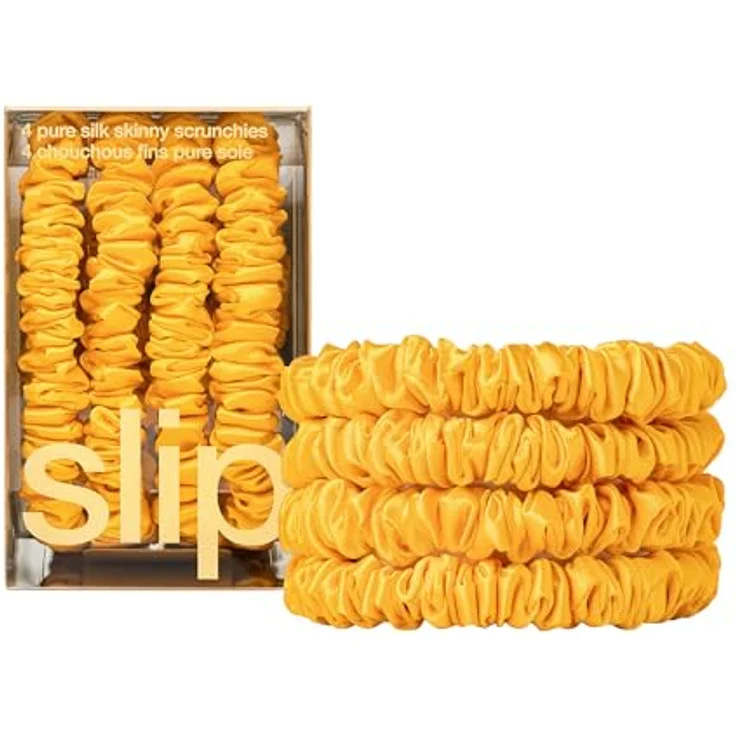 SLIP Skinny Scrunchies, Anti-Falten- und Anti-Bruch-Haargummis aus Slipsilk™, 4er Set in goldfarben – Bild 1