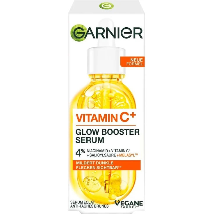 Garnier Skin Active Vitamin C+ Glow Booster Gesichtsserum, 30 ml mit 4 % Niacinamid und Salicylsäure für strahlende Haut