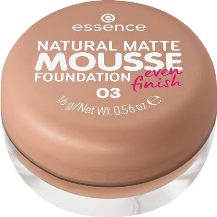 essence cosmetics NATURAL MATTE MOUSSE FOUNDATION, Nr. 03 Nude, mattierend, abdeckend, Expressergebnis, matt, vegan, ölfrei, ohne Parfüm, ohne Alkohol, 1er Pack (15g)