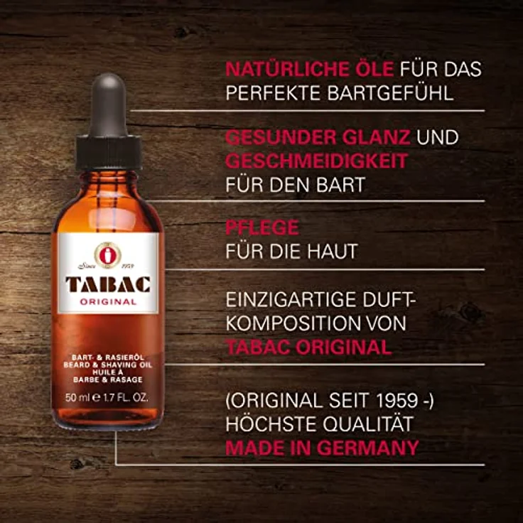 Tabac Bart- & Rasieröl 50 ml, Textur: Öl, spendet Feuchtigkeit, für geschmeidiges Barthaar – Bild 2