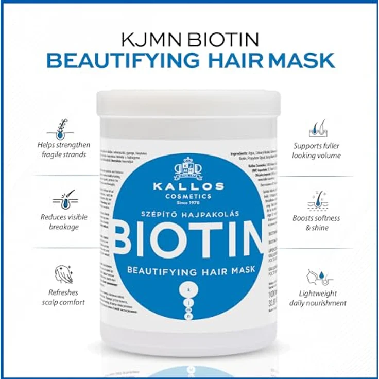 Kallos Cosmetics Biotin Maske Für Schnelleren Haarwuchs 1000 ml – Bild 3