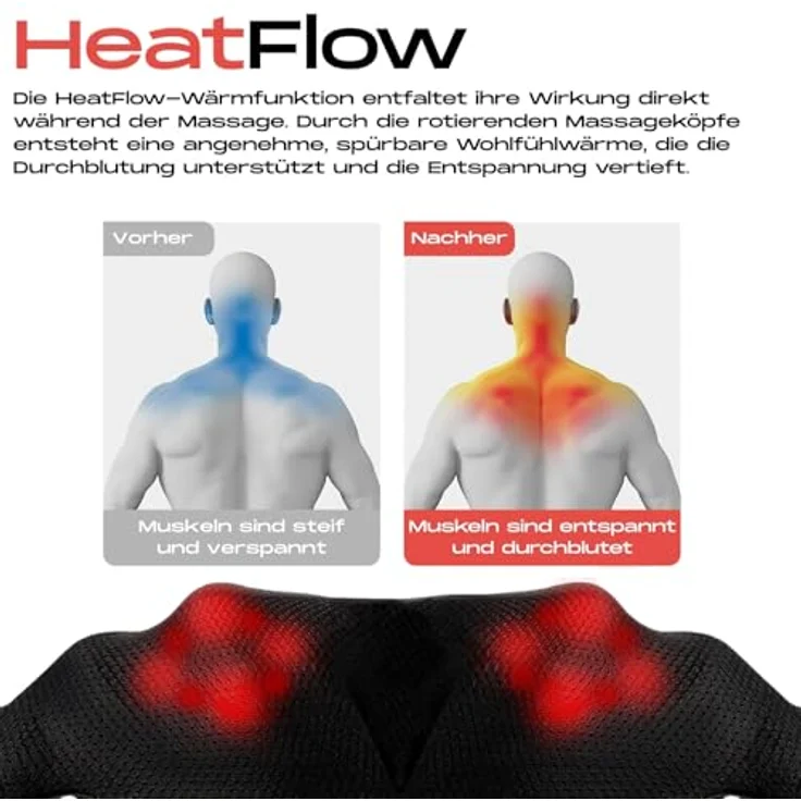 smartEC Shiatsu Massagegerät mit HeatFlow-Wärmefunktion, Nacken- und Rückenmassagegerät mit 8 rotierenden Köpfen, inkl. Auto-Adapter, kompakt für Zuhause und Reisen – Bild 4