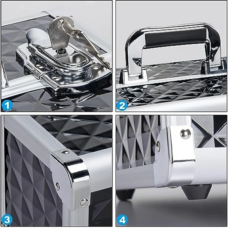 Yaheetech Kosmetikkoffer, abschließbar mit 3-lagiger Struktur, inkl. 2 Schlüssel, geräumiger Make-up Organizer für Friseure und Maskenbilder – Bild 5