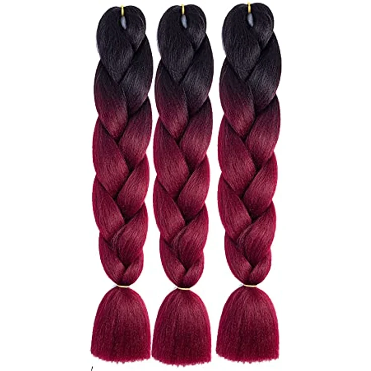Shangxiu Kunsthaar zum Einflechten, 3 Stück Jumbo Braids in Weinrot, 24" Länge, für Box Braids und Afro Zöpfe – Bild 3