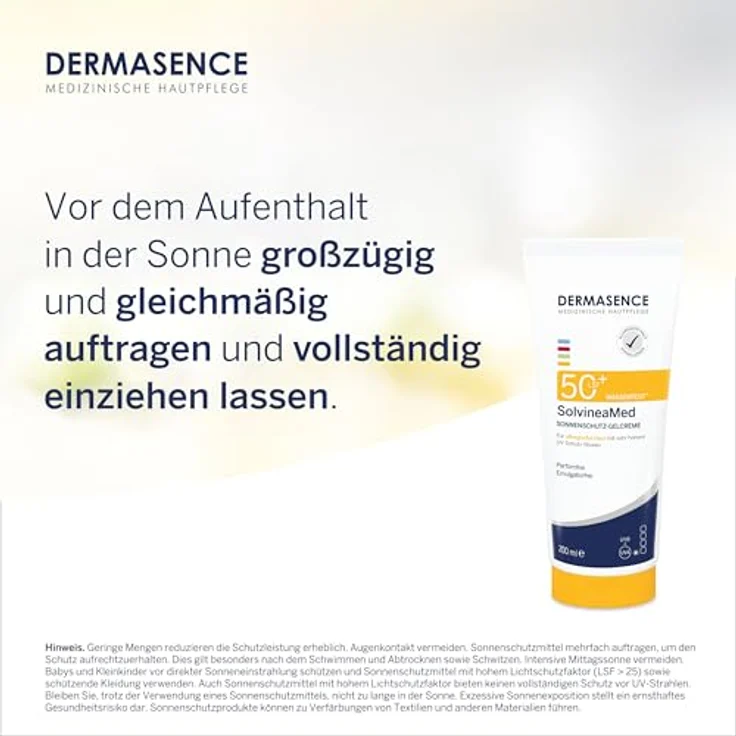 DERMASENCE SolvineaMed Sonnenschutz-Gelcreme LSF50plus, 200 ml - Wasserfest, für allergische Haut, ölfrei, UVA- und UVB-Schutz, hypoallergen – Bild 3