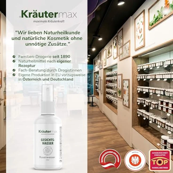 Kräutermax Rosenwasser Gesichtswasser 100 ml - Erfrischendes Gesichtsspray mit Damascena Rose-Extrakten, ohne synthetische Inhaltsstoffe – Bild 5