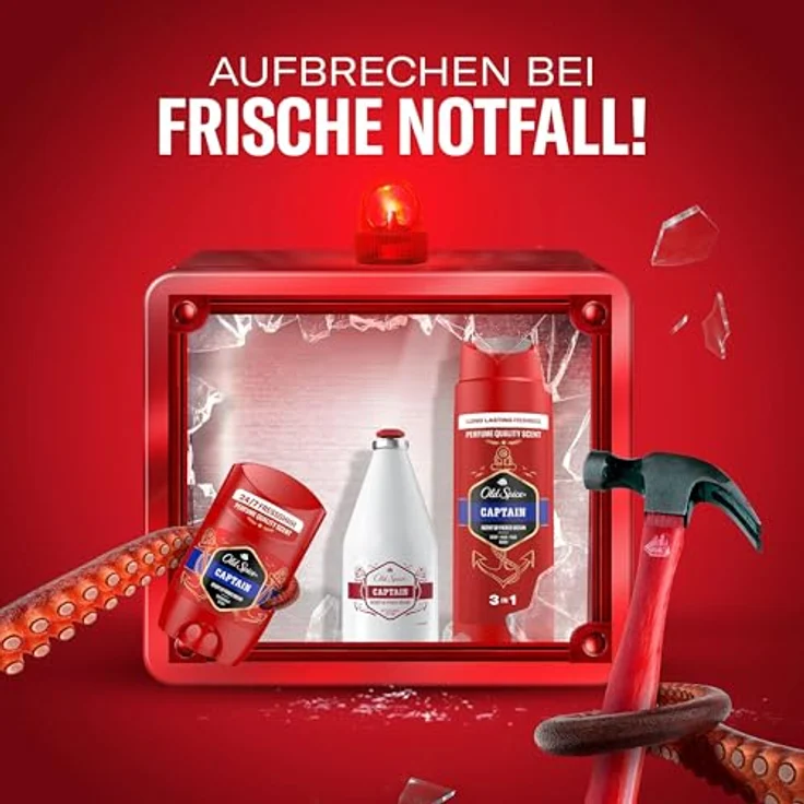 Old Spice Captain Tin Box Geschenkset, Deostick (50 ml), Duschgel (250 ml) und Aftershave-Lotion (100 ml), langanhaltender Duft in Parfumqualität, stylische Verpackung – Bild 2