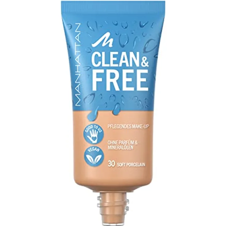 Manhattan Clean & Free Skin Tint Fb. 30 Soft Porcelain, feuchtigkeitsspendendes Make-up, vegan, 30 ml