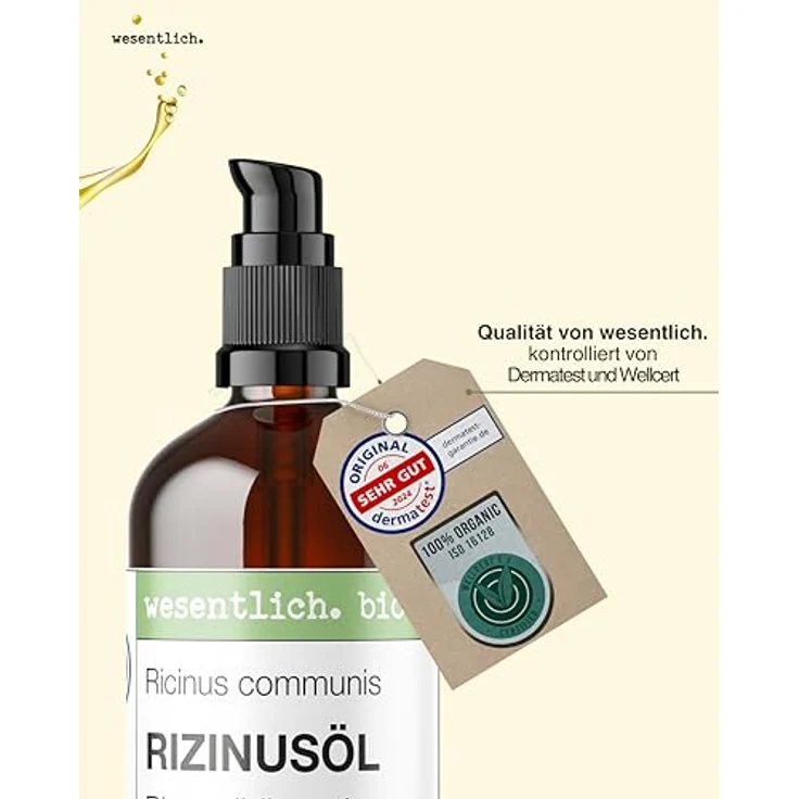 wesentlich. Rizinusöl BIO kaltgepresst 100ml - zur Pflege von Wimpern und Augenbrauen - Haut und Haar – Bild 6