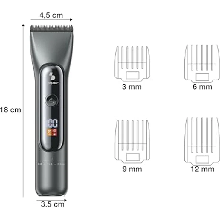 BEPER P304CAP010 Professionelle Herren-Haarschneidemaschine, Titan- und Keramikklingen, LED-Display, 4 Kämme, 2 Geschwindigkeiten, 3h Akku, USB-C, kabelgebunden – Bild 3