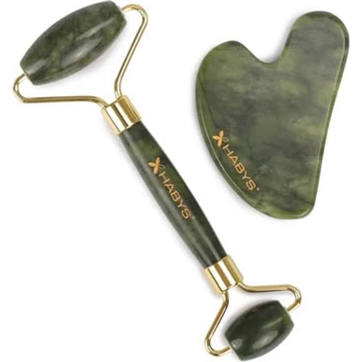 Habys Gua Sha Massage-Set, Jadeit mit Roller für Gesichtspflege in eleganter Magnetbox – Bild 2