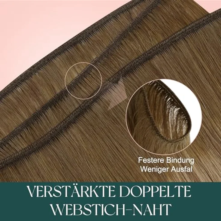 Easyouth Human Hair Bundles, Echthaar Tressen 50 cm, Mittelbraun Mix Honigblond, 100g Balayage Weft Haar Extensions – Bild 3