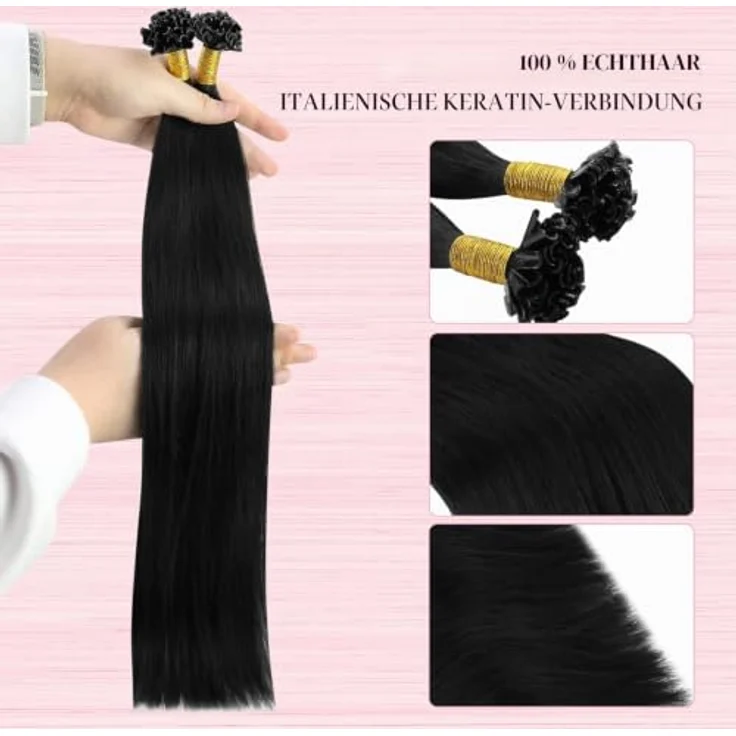YoungSee U-Tip Extensions, 50g Echthaar Bondings in Schwarz, 45cm, mit natürlicher Keratinbindung für nahtlose Integration – Bild 3