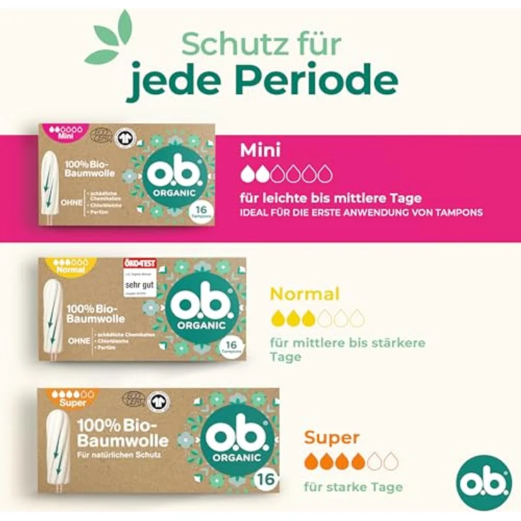 o.b. Organic Tampons Mini, 100% Bio-Baumwolle, für leichte bis mittlere Tage, OEKO-TEX 100 zertifiziert – Bild 9