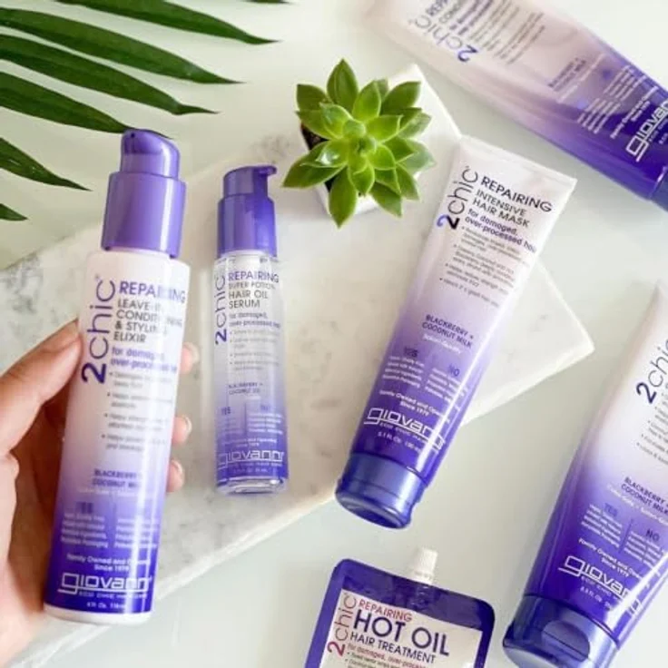 Giovanni 2chic Repairing Leave-in Conditioning & Styling Elixir, 118 ml, für beschädigtes und trockenes Haar, Anti-Frizz, mit Brombeeren und Kokosnuss – Bild 6