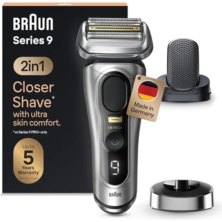 BRAUN 9557S Series 9, Herrenrasierer mit ProComfort Aufsatz und SyncroSonic-Technologie, Silberfarben, 100% wasserdicht, 60 Minuten Akkulaufzeit – Bild 2