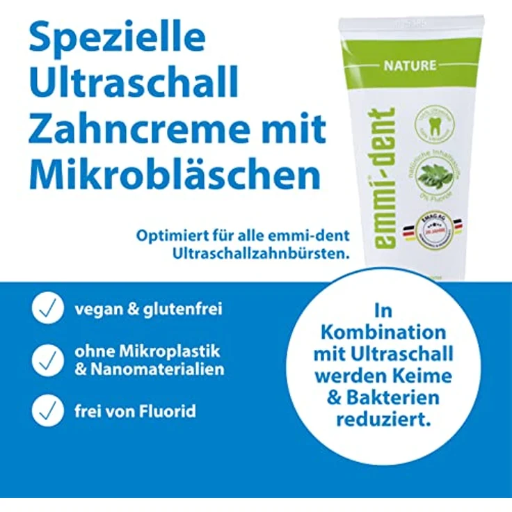 Emmi-dent Ultraschall Zahncreme „Nature“ - Ideal für empfindliche Zähne und Zahnfleisch, ohne Fluorid, Mikroplastik & Nanomaterialien, vegan & glutenfrei, 3x 75 ml – Bild 3