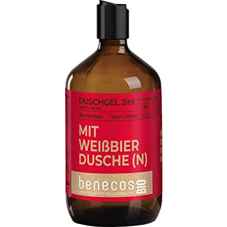 Benecos Weißbier Duschgel, 2in1 Haut+Haar mit Bio-Weißbier und Bio-Apfelsaft, dermatologisch getestet, 500ml