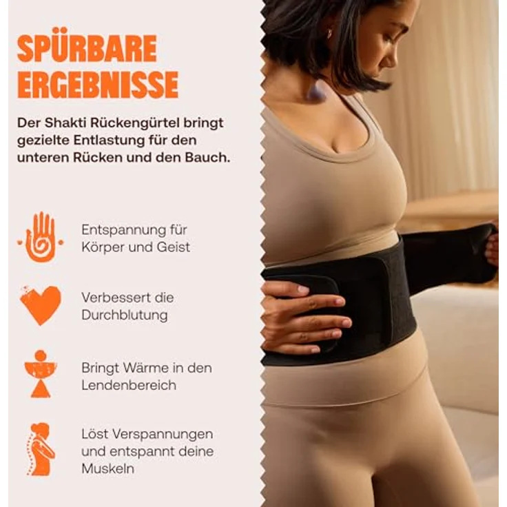 Shakti Mat Rückengürtel, Akupressur-Stützgürtel für Rücken & Bauch, Bio-Baumwolle, Schwarz, Größe L – Bild 2