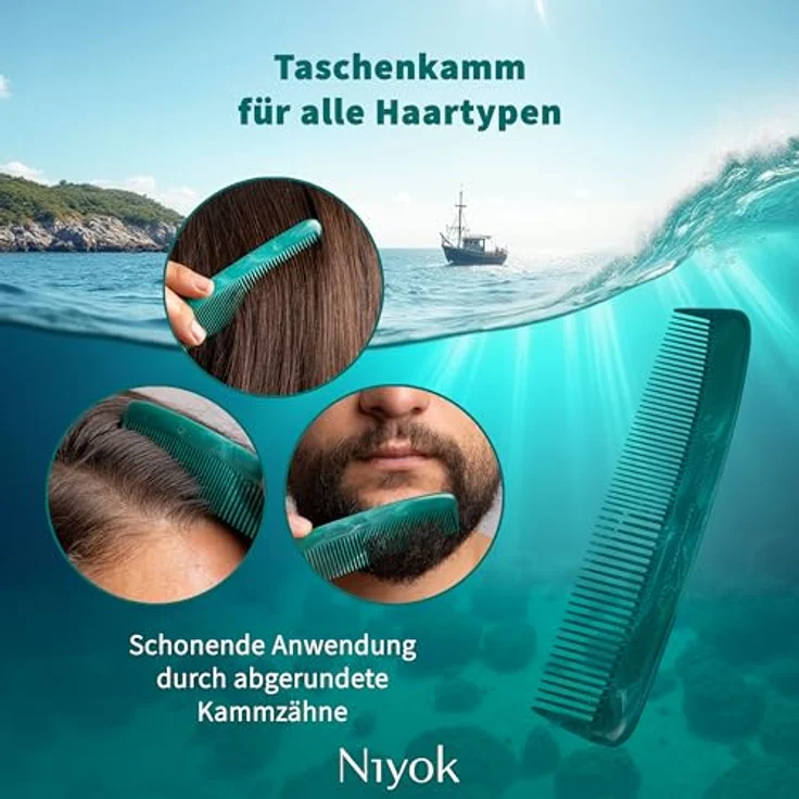 Niyok Taschenkamm, kompakt & praktisch für alle Haartypen aus 99% recycelten maritimen Seilen, Made in Germany – Bild 3